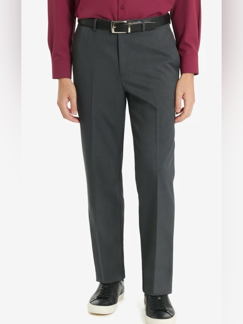 Chaps Mens Dress Pants 38x32 Charcoal Gray Regular Fit Flat Front Performance